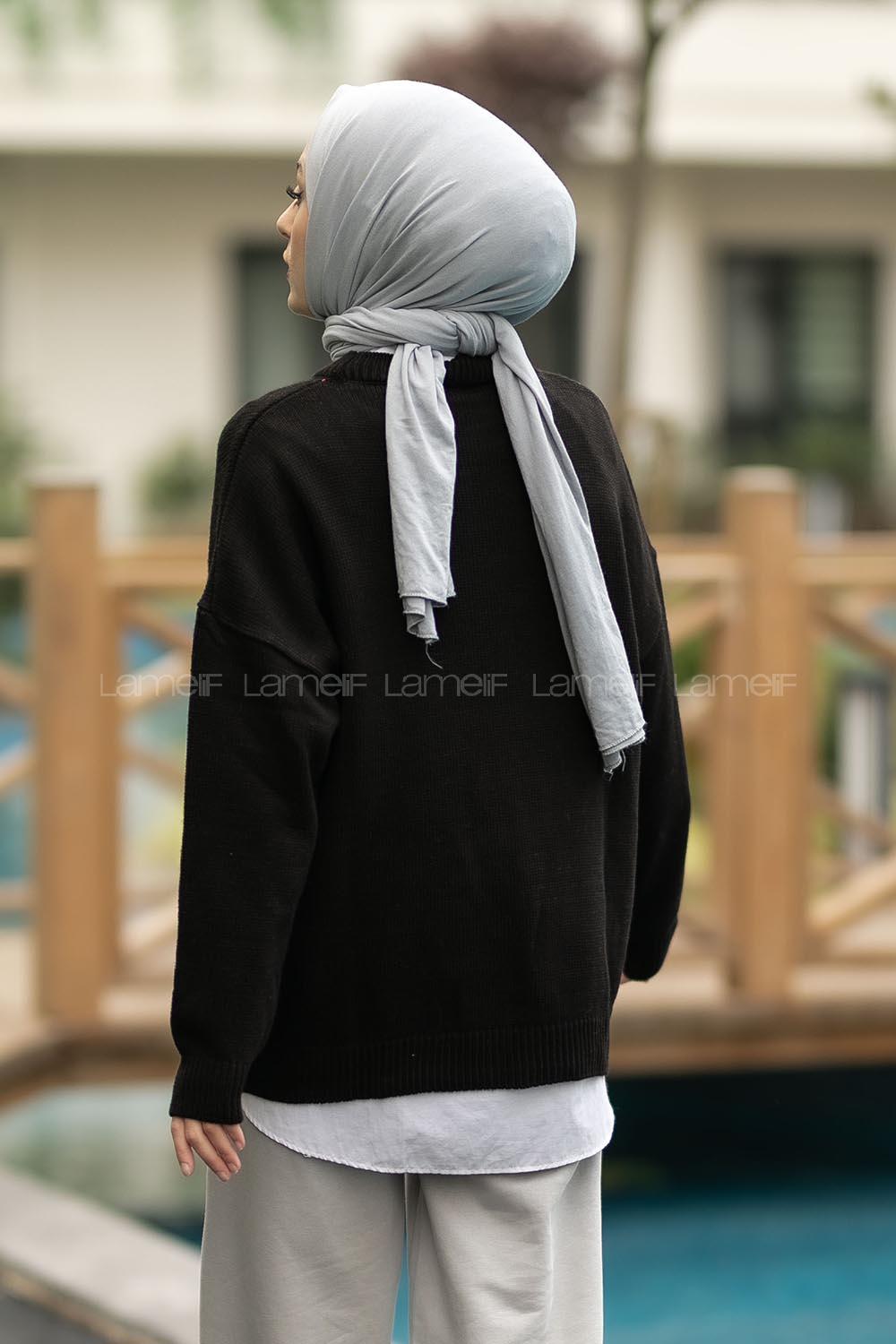 Modalamelif Cep Detaylı Basic Kazak Siyah