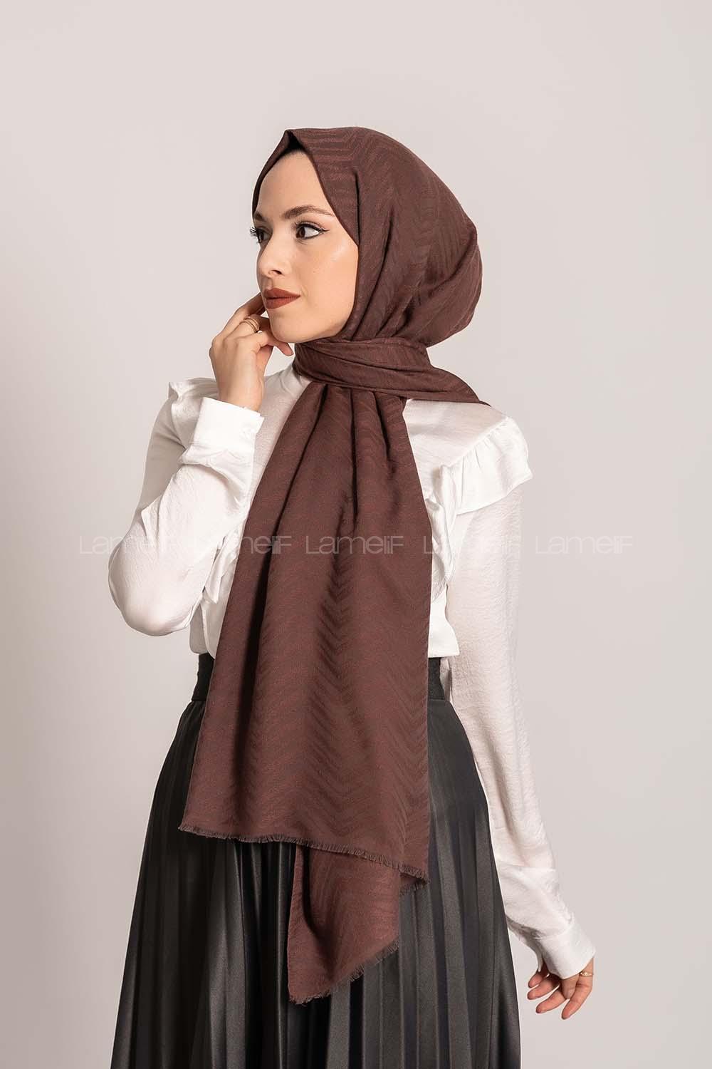 Modalamelif Efekli Zikzak Desen Pamuk  Şal Acı Kahve