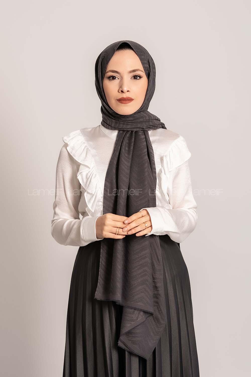 Modalamelif Efekli Zikzak Desen Pamuk  Şal Antrasit