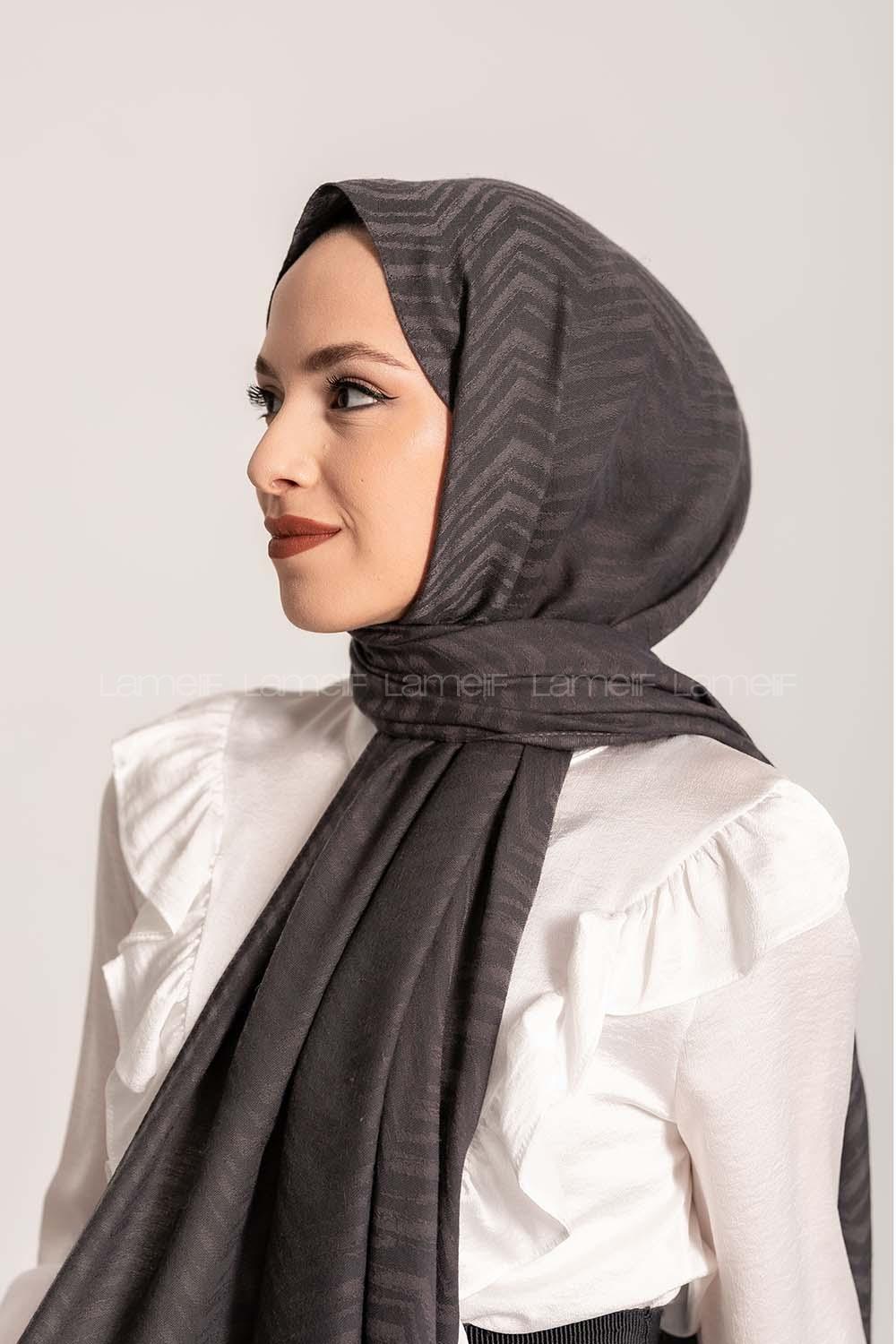 Modalamelif Efekli Zikzak Desen Pamuk  Şal Antrasit