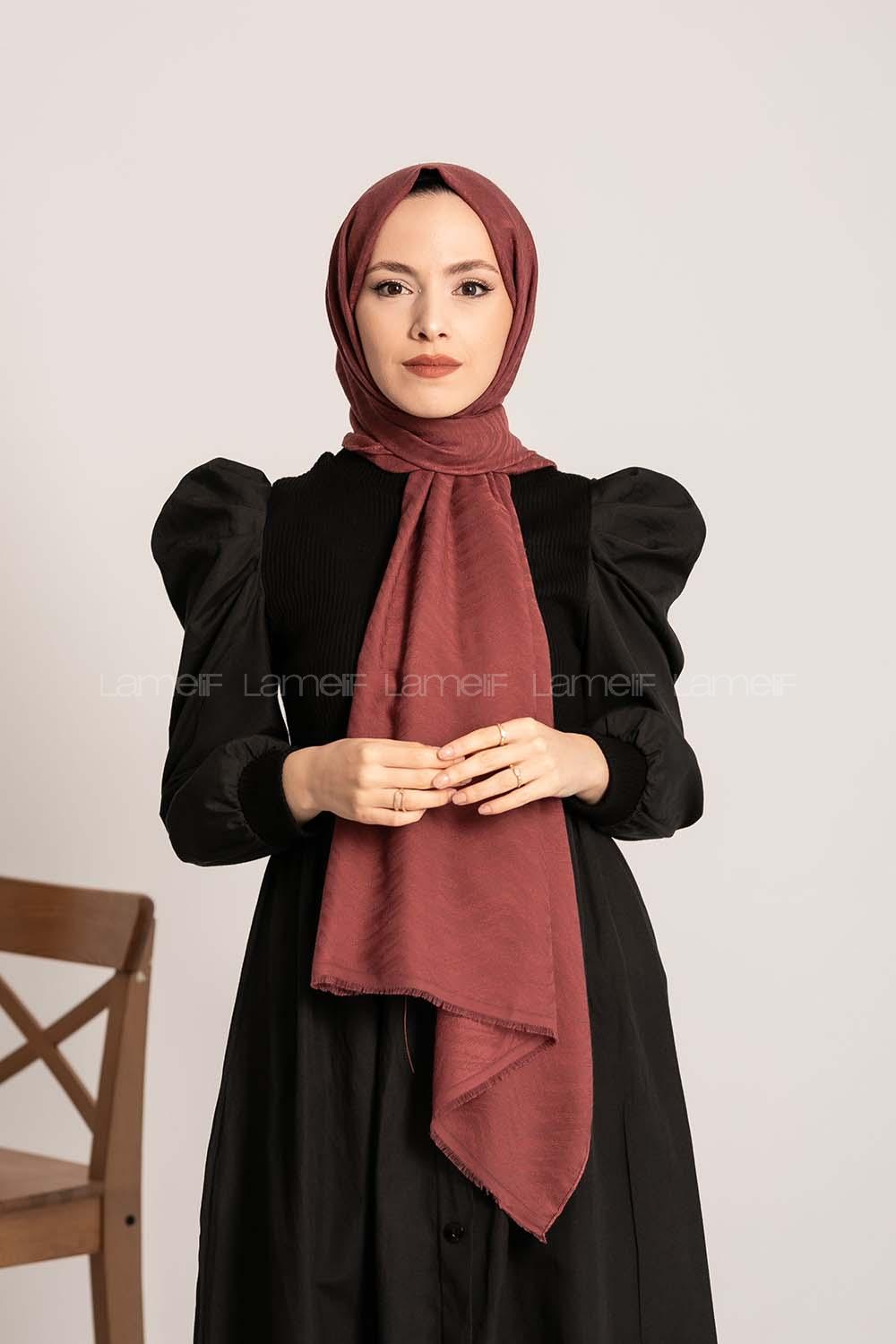 Modalamelif Efekli Zikzak Desen Pamuk  Şal Bordo