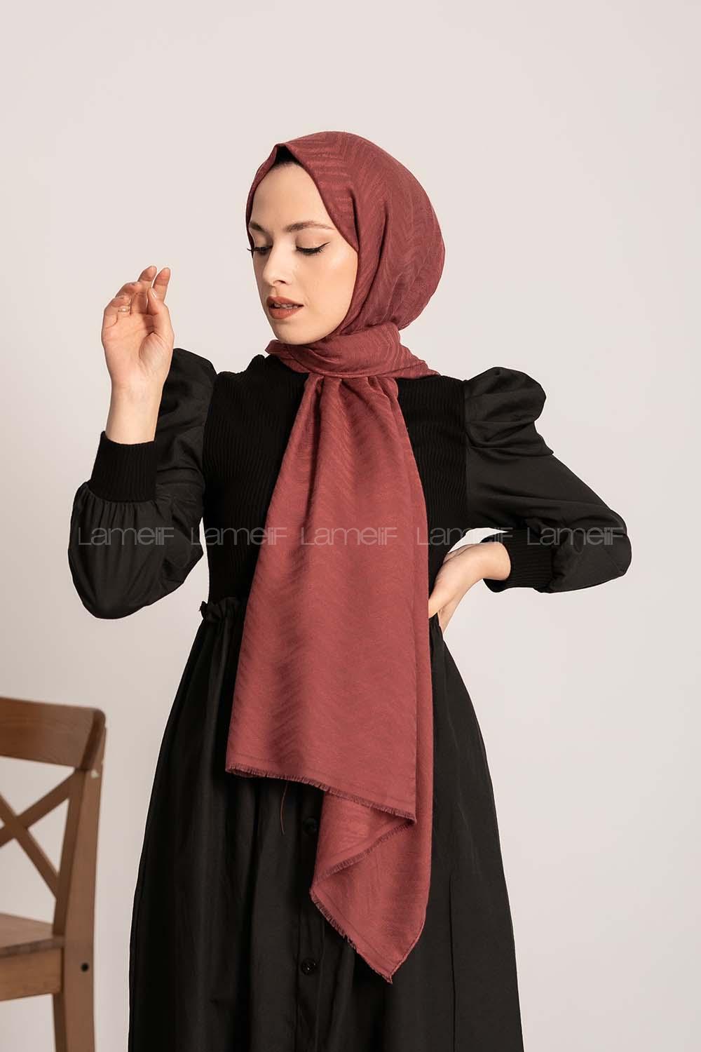 Modalamelif Efekli Zikzak Desen Pamuk  Şal Bordo