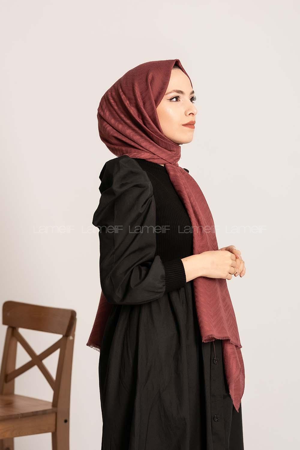 Modalamelif Efekli Zikzak Desen Pamuk  Şal Bordo