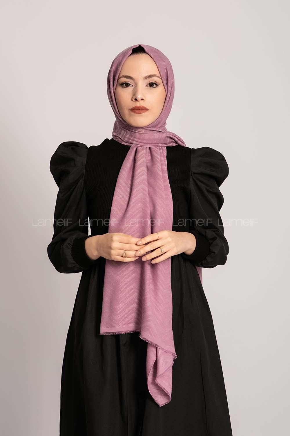 Modalamelif Efekli Zikzak Desen Pamuk  Şal Lila