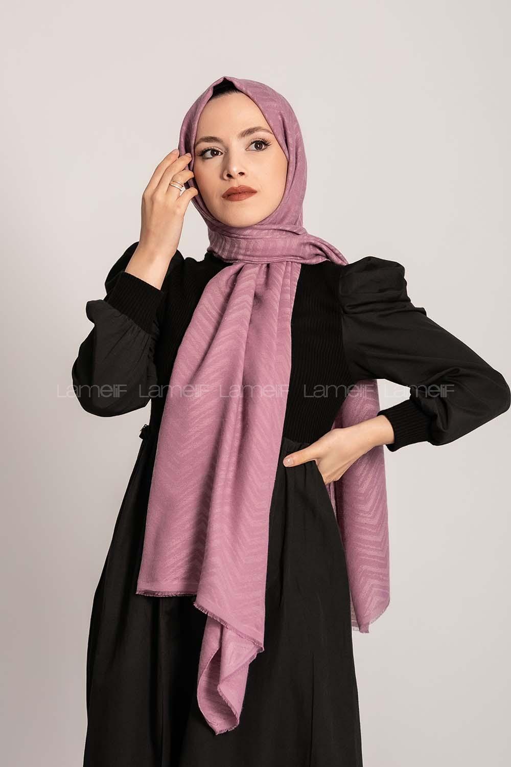 Modalamelif Efekli Zikzak Desen Pamuk  Şal Lila