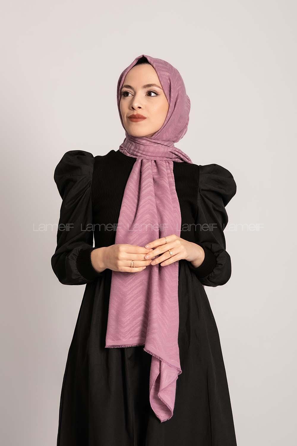 Modalamelif Efekli Zikzak Desen Pamuk  Şal Lila