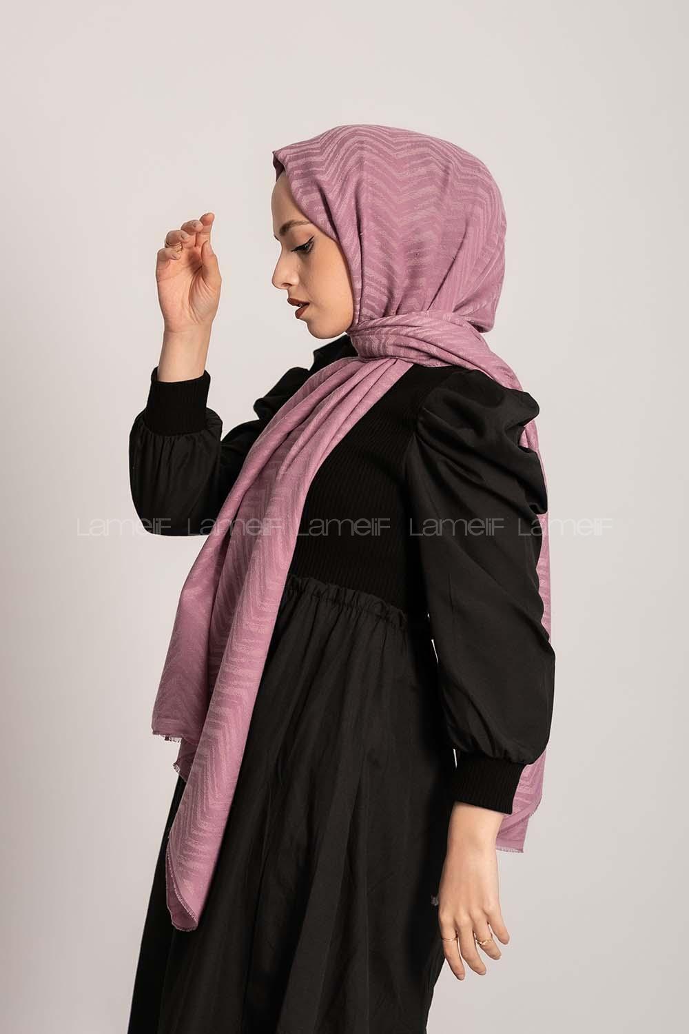 Modalamelif Efekli Zikzak Desen Pamuk  Şal Lila