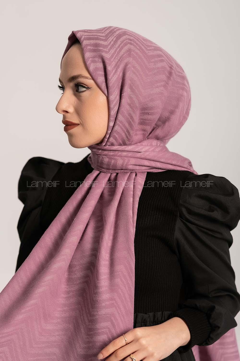 Modalamelif Efekli Zikzak Desen Pamuk  Şal Lila