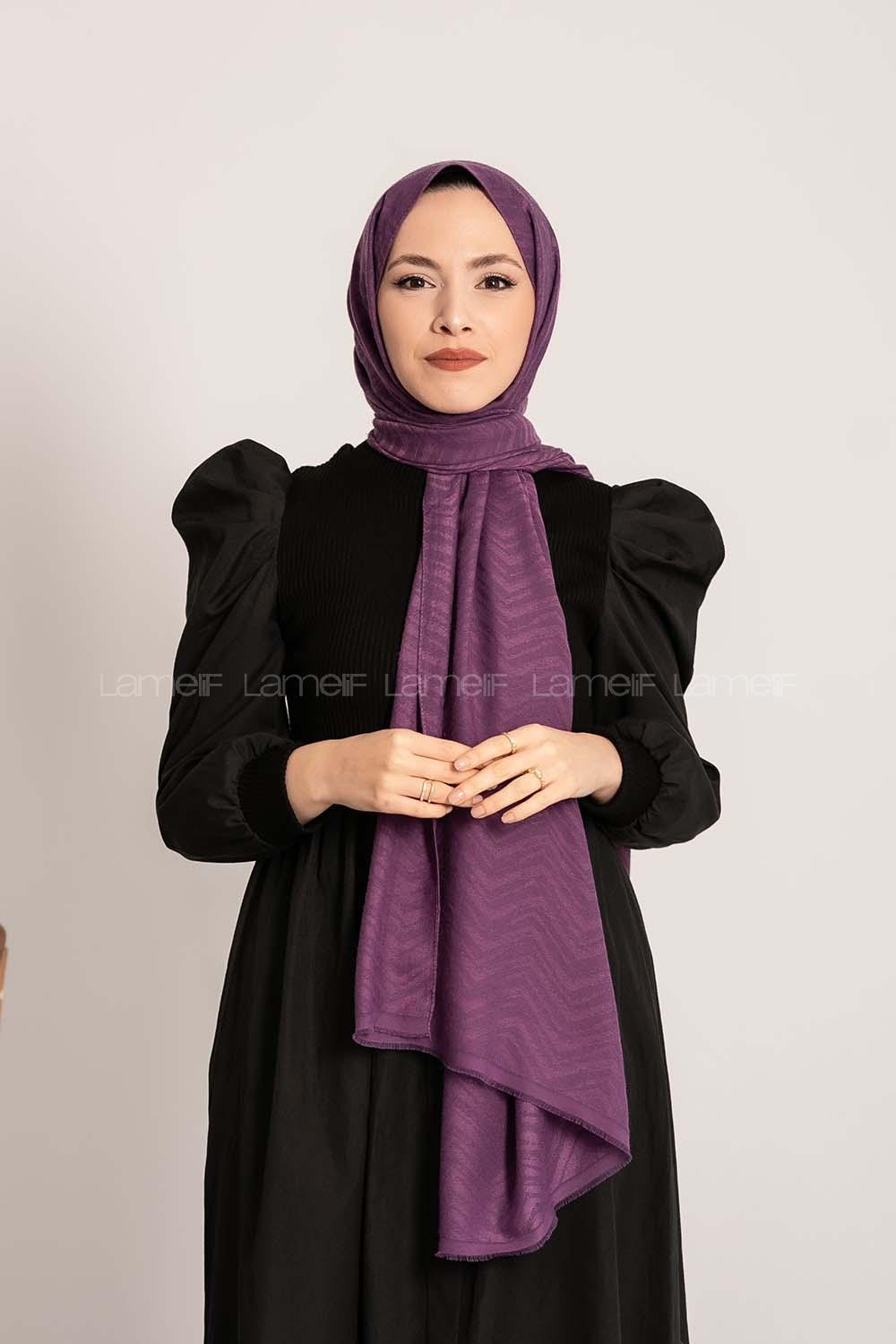 Modalamelif Efekli Zikzak Desen Pamuk  Şal Mor