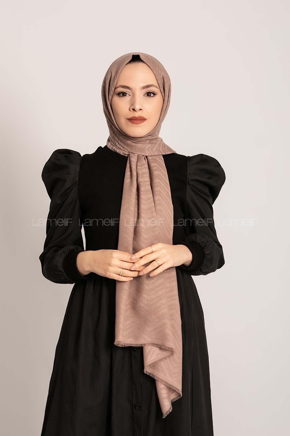 Modalamelif Efekli Zikzak Desen Pamuk  Şal Vizon