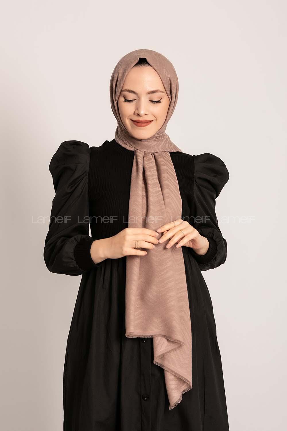 Modalamelif Efekli Zikzak Desen Pamuk  Şal Vizon