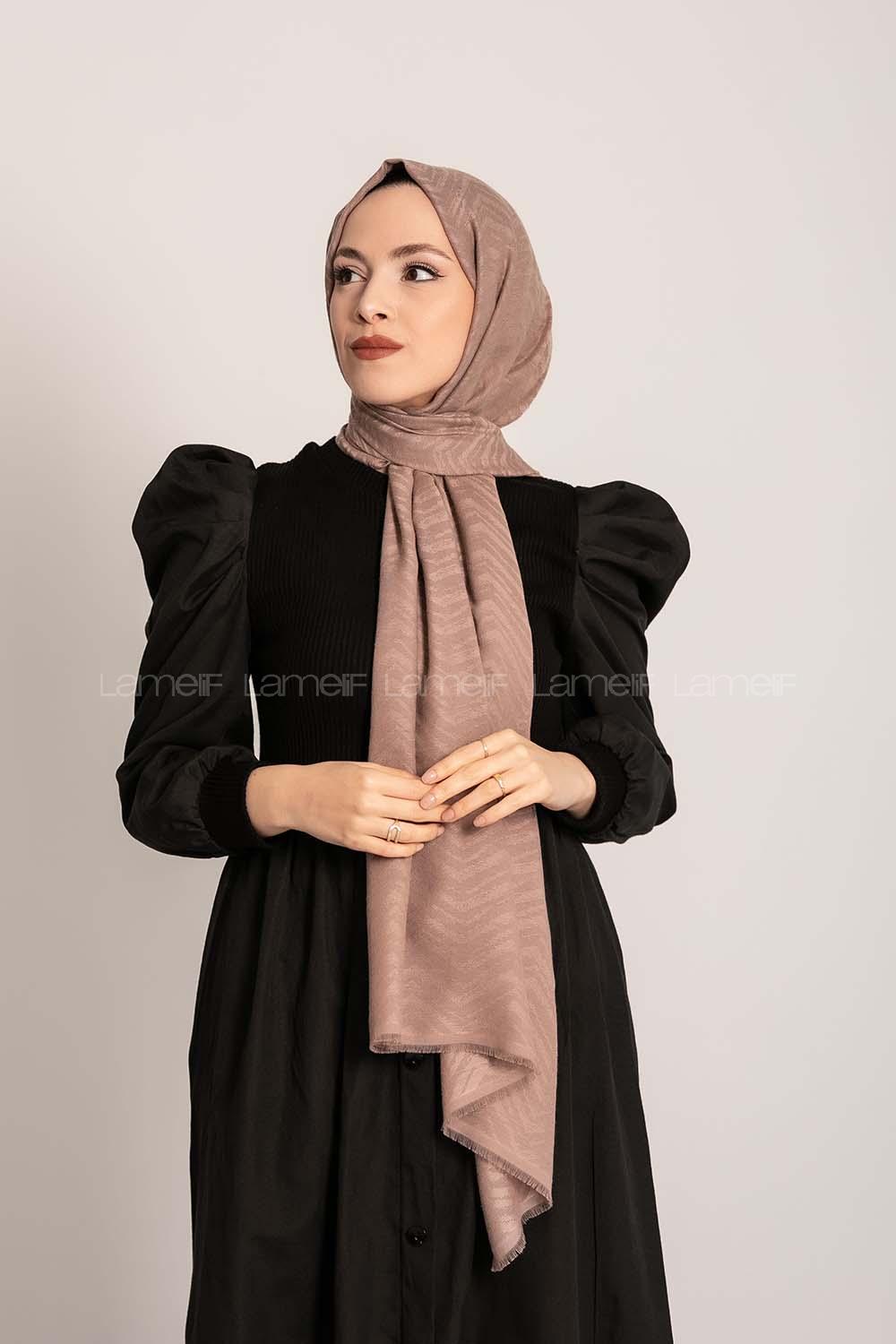 Modalamelif Efekli Zikzak Desen Pamuk  Şal Vizon