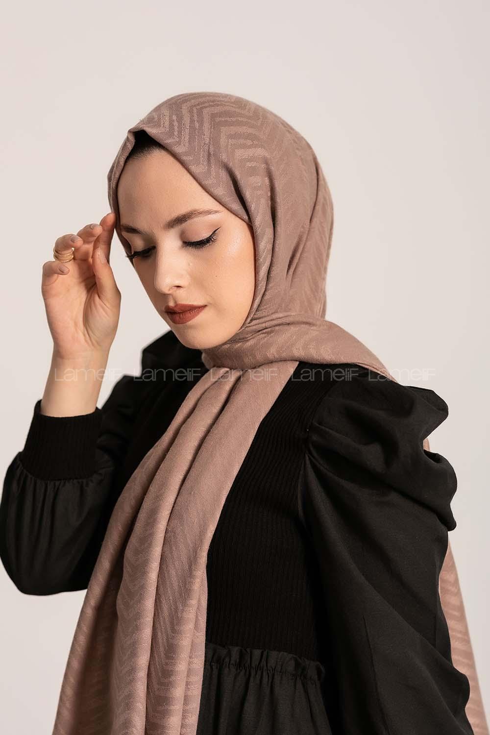 Modalamelif Efekli Zikzak Desen Pamuk  Şal Vizon