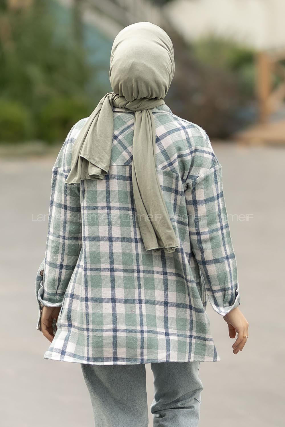 Modalamelif Ekose Desenli Çift Cepli Oduncu Gömlek Çağla Yeşili