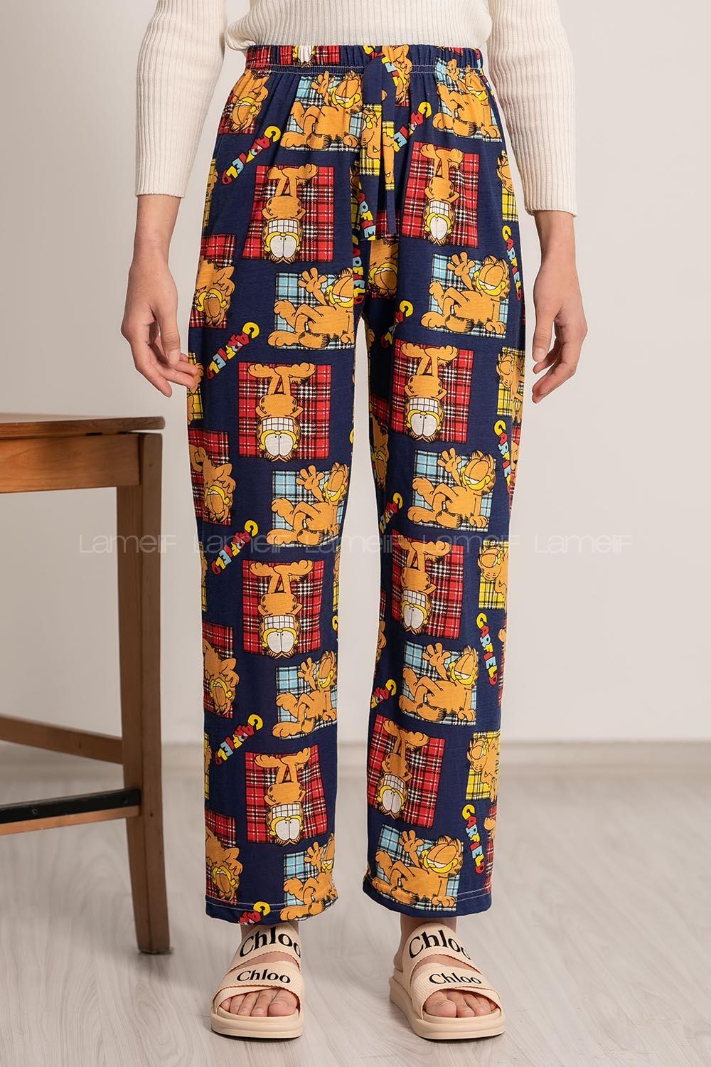 Modalamelif Garfield Baskı Desenli Beli Lastikli Pijama Lacivert