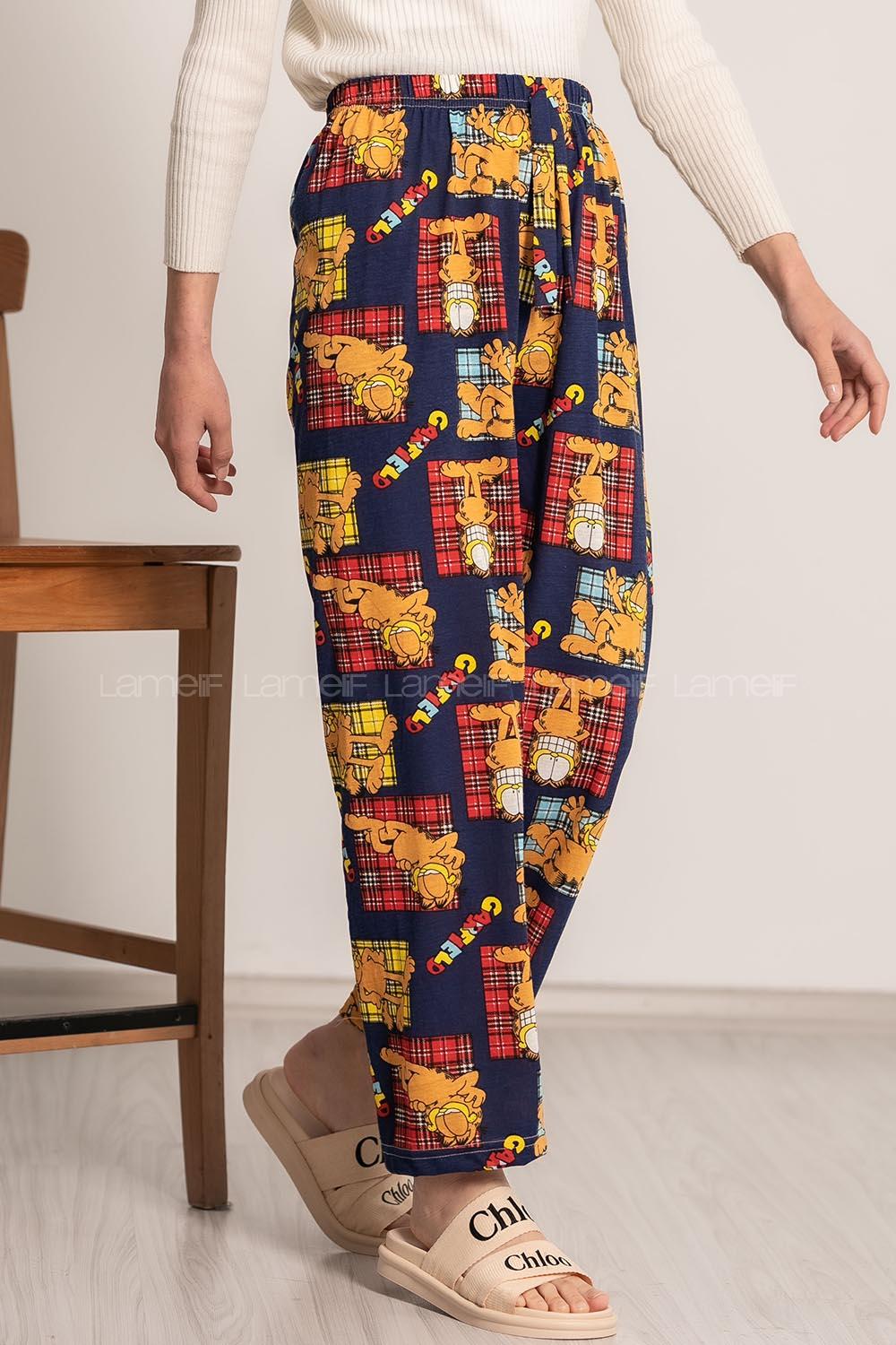 Modalamelif Garfield Baskı Desenli Beli Lastikli Pijama Lacivert