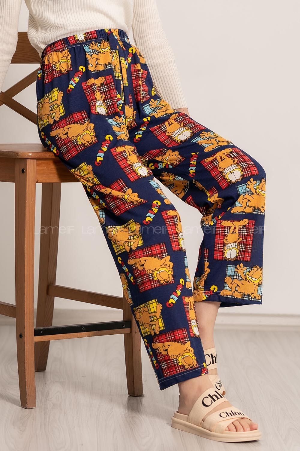 Modalamelif Garfield Baskı Desenli Beli Lastikli Pijama Lacivert