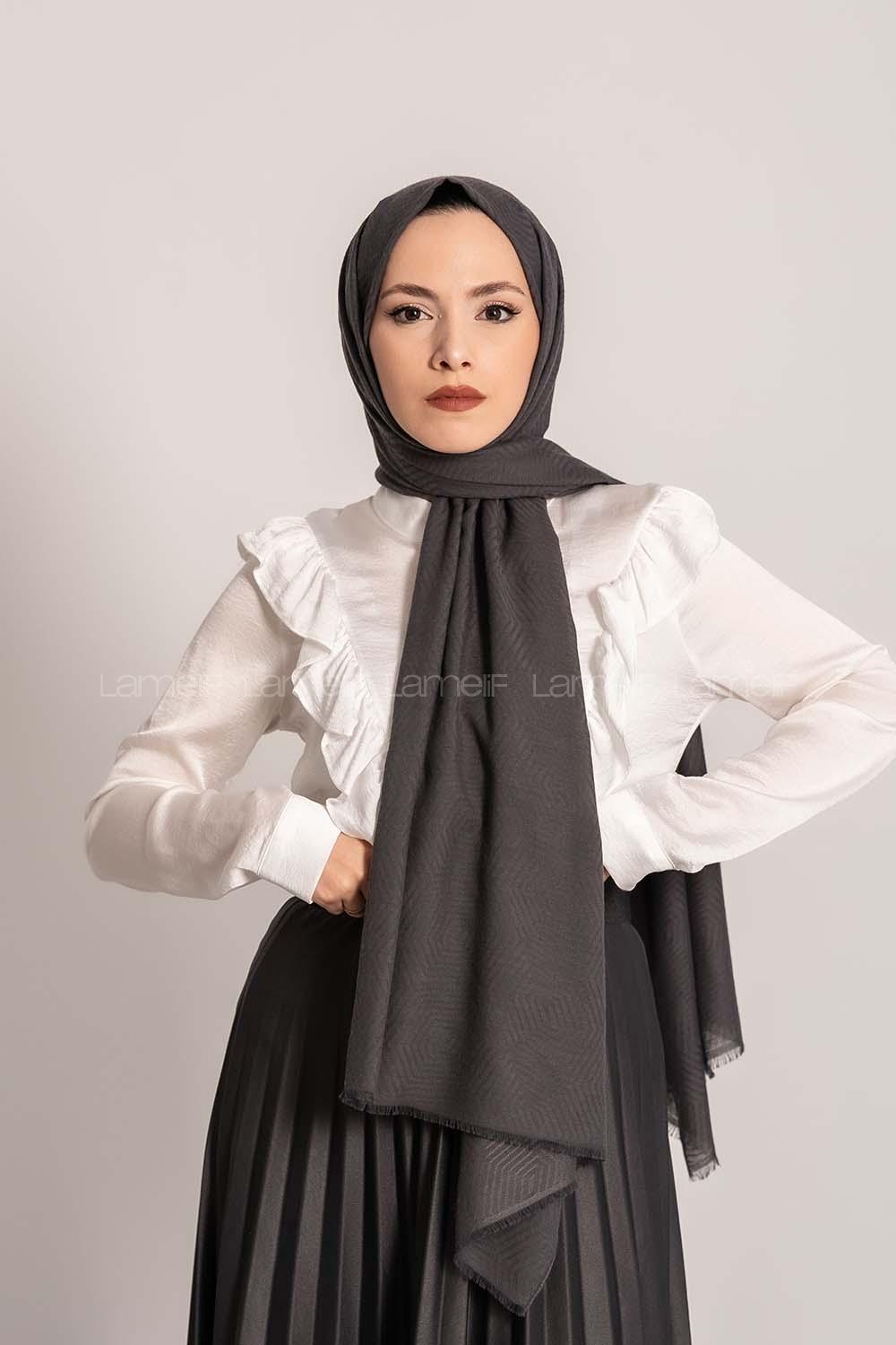Modalamelif Geometrik Desen Pamuk  Şal Antrasit