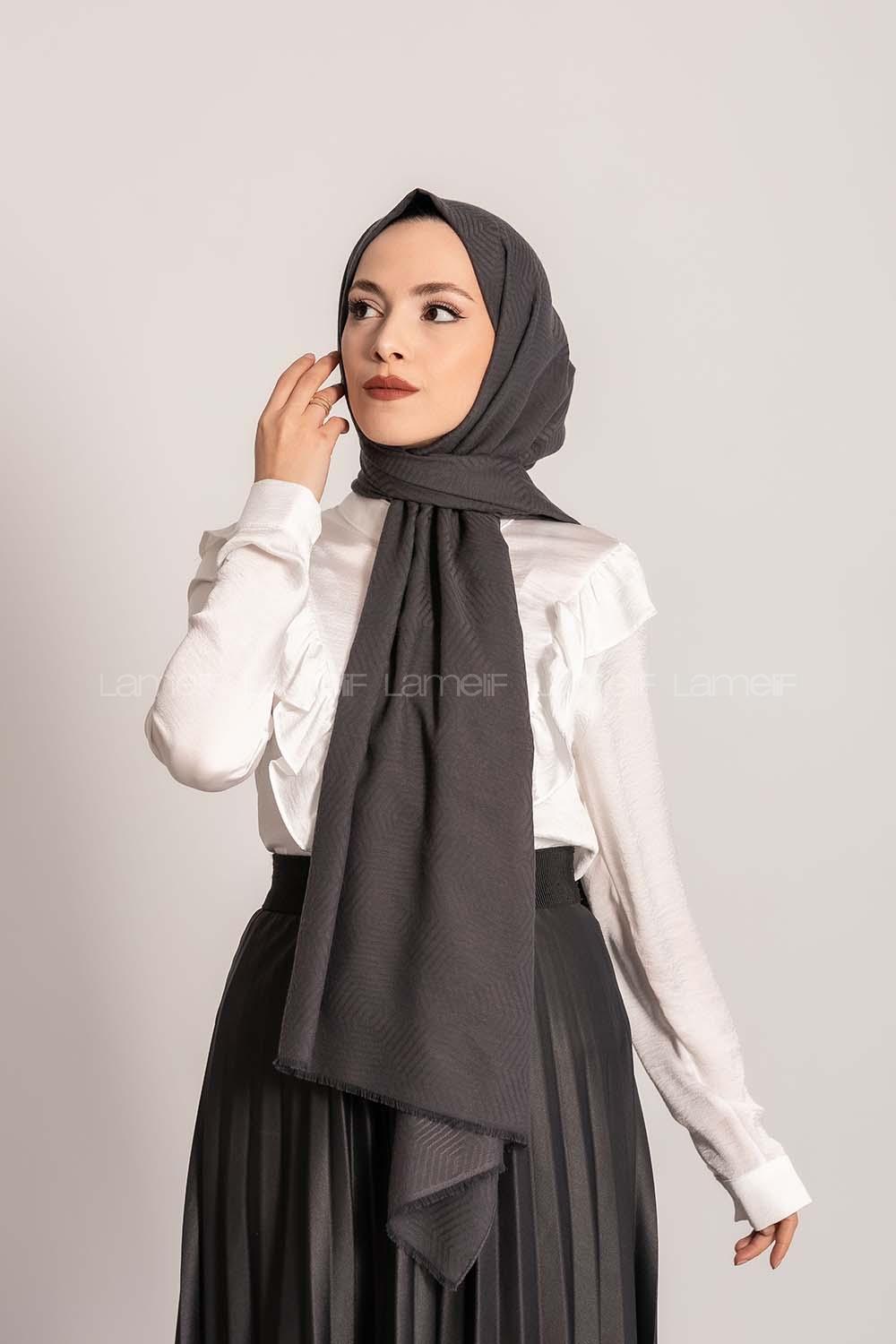 Modalamelif Geometrik Desen Pamuk  Şal Antrasit