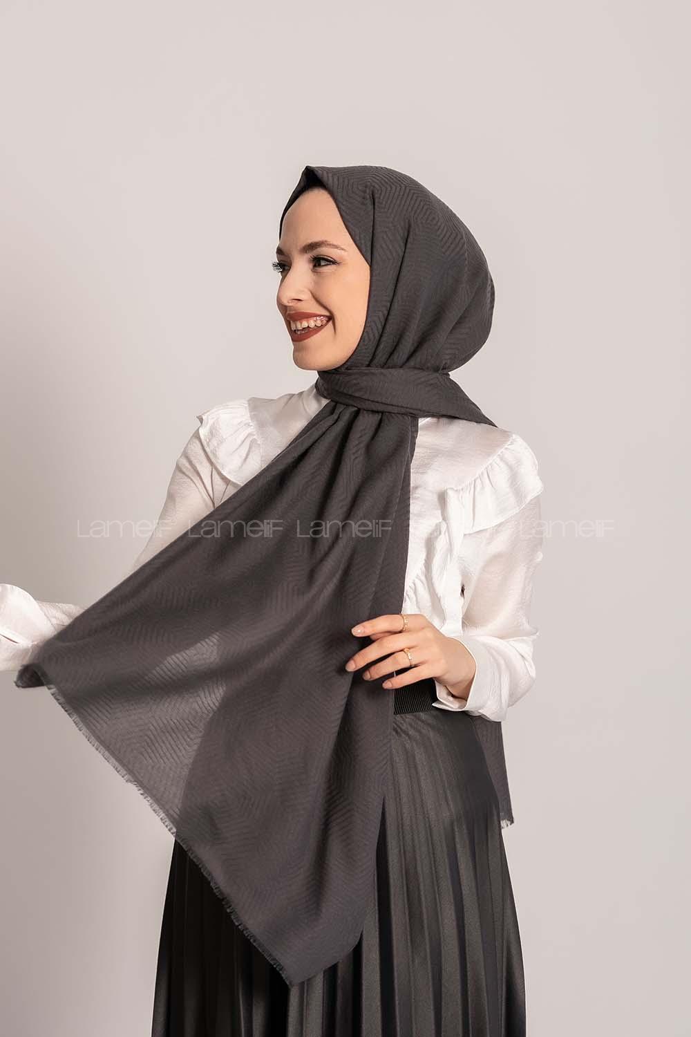 Modalamelif Geometrik Desen Pamuk  Şal Antrasit