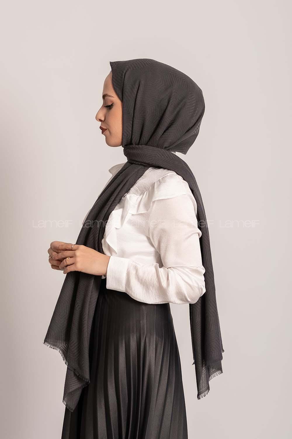 Modalamelif Geometrik Desen Pamuk  Şal Antrasit