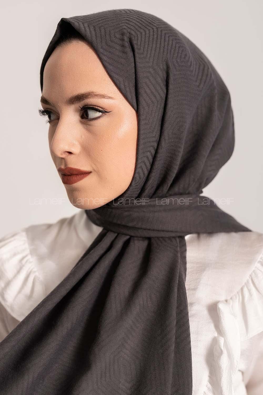 Modalamelif Geometrik Desen Pamuk  Şal Antrasit