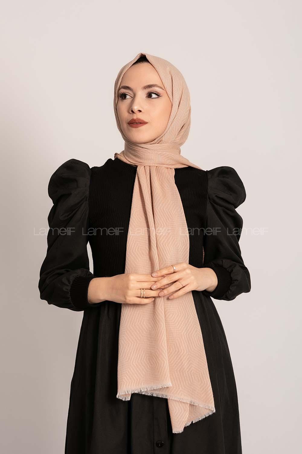 Modalamelif Geometrik Desen Pamuk  Şal Bej