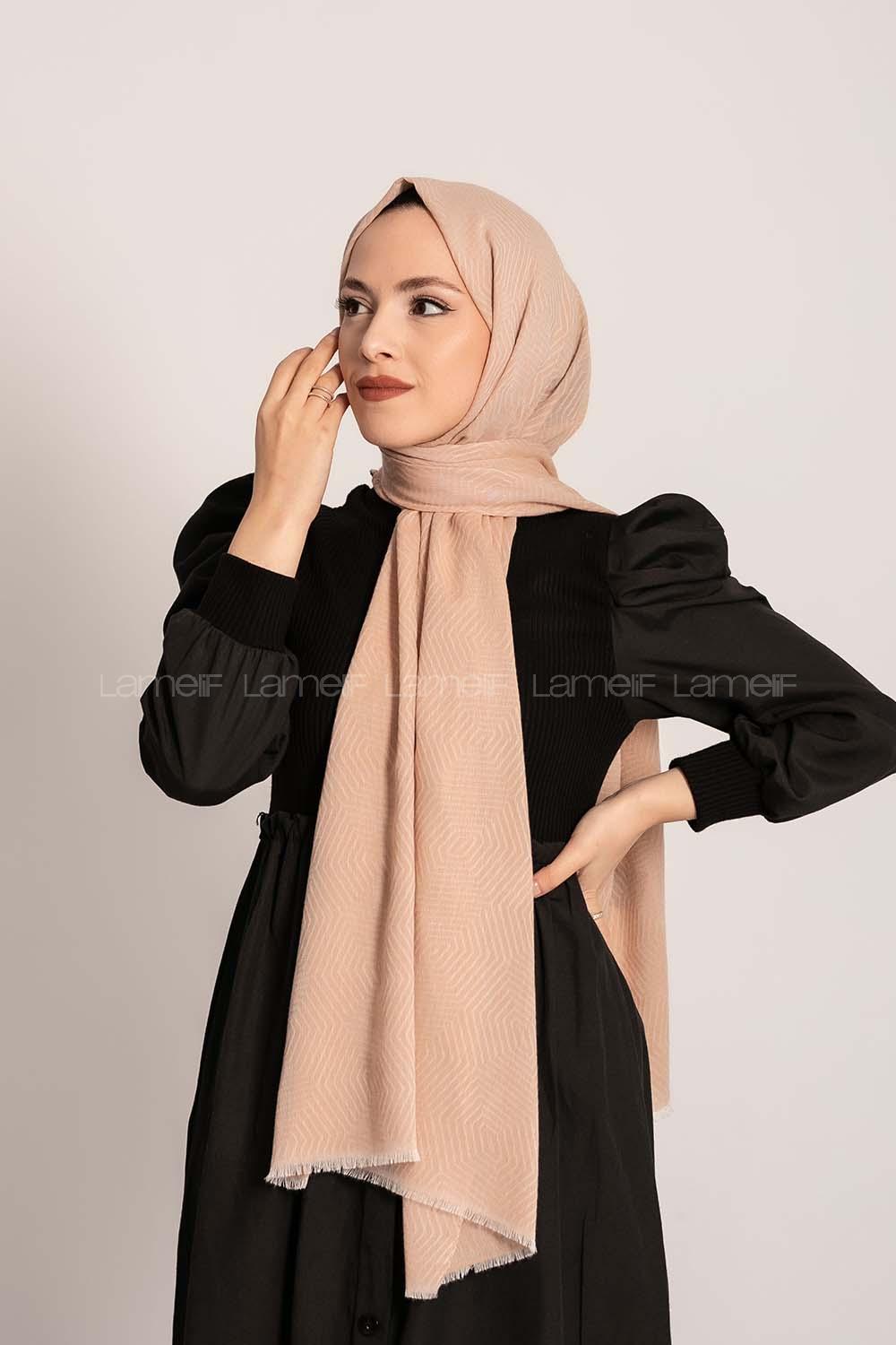 Modalamelif Geometrik Desen Pamuk  Şal Bej