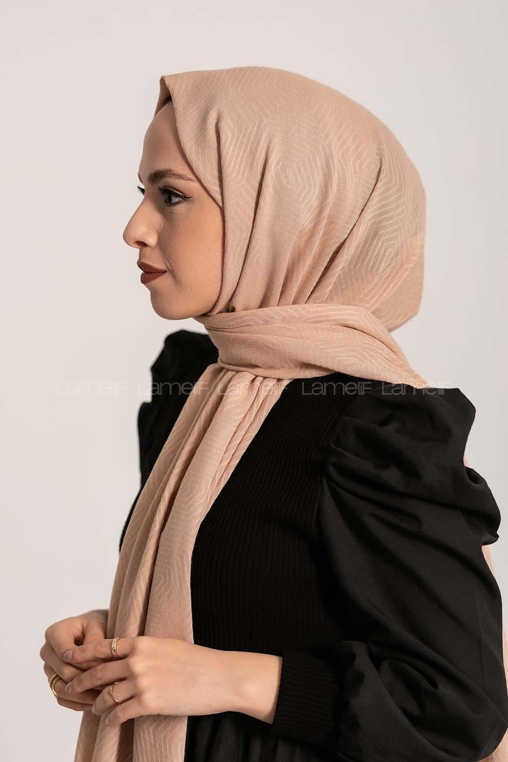 Modalamelif Geometrik Desen Pamuk  Şal Bej