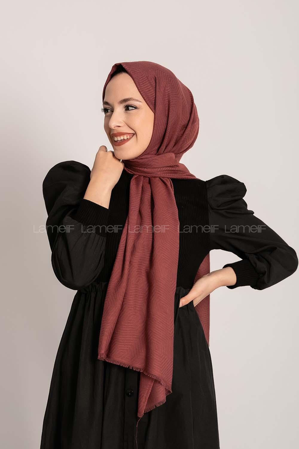 Modalamelif Geometrik Desen Pamuk  Şal Bordo