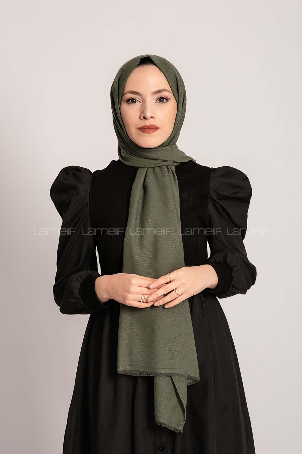 Modalamelif Geometrik Desen Pamuk  Şal Haki