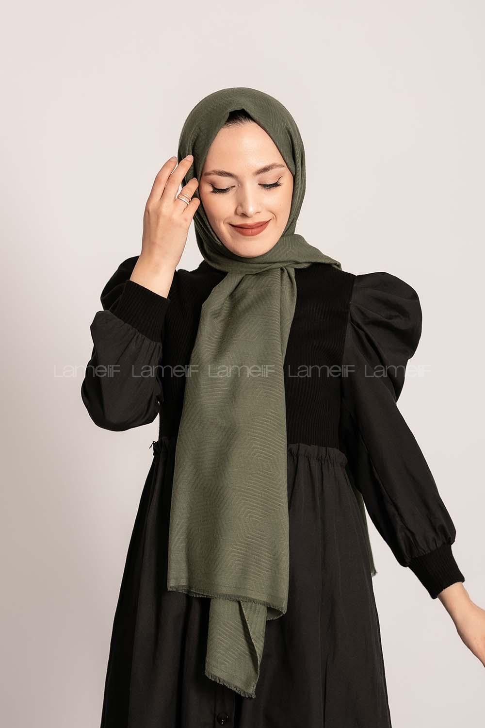 Modalamelif Geometrik Desen Pamuk  Şal Haki