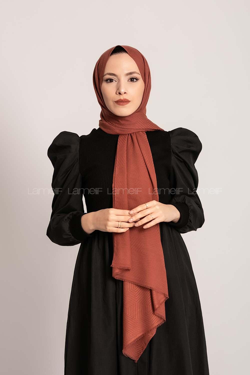 Modalamelif Geometrik Desen Pamuk  Şal Kiremit