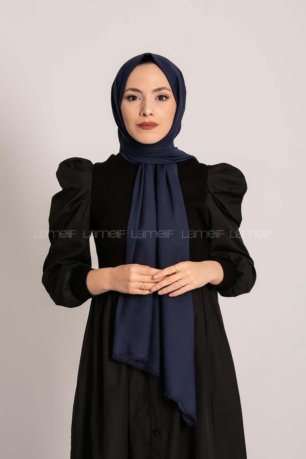 Modalamelif Geometrik Desen Pamuk  Şal Lacivert