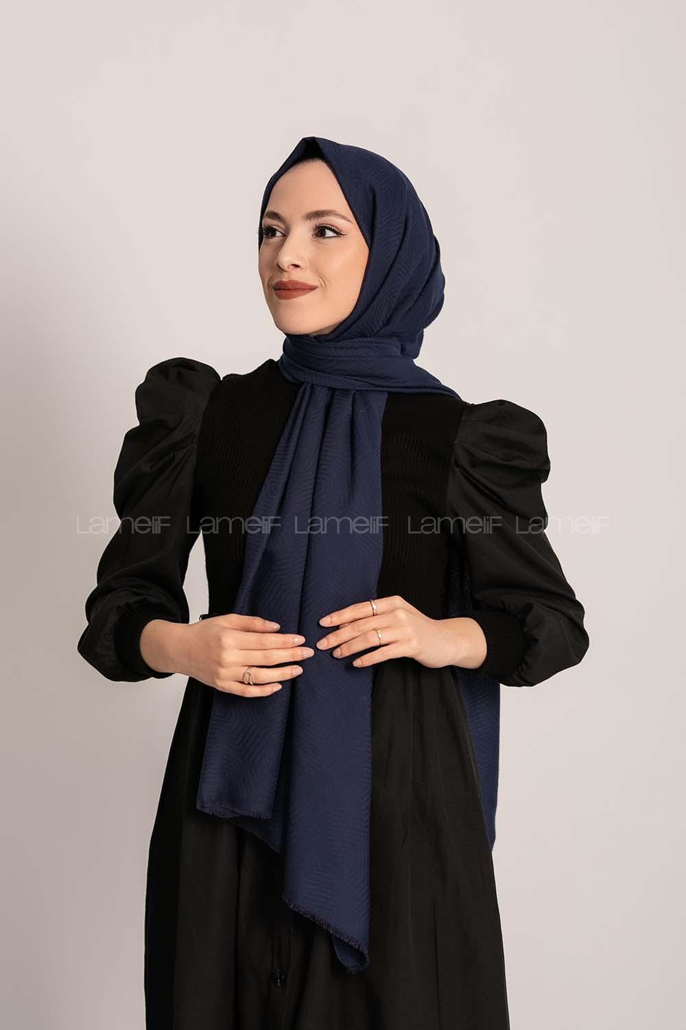 Modalamelif Geometrik Desen Pamuk  Şal Lacivert