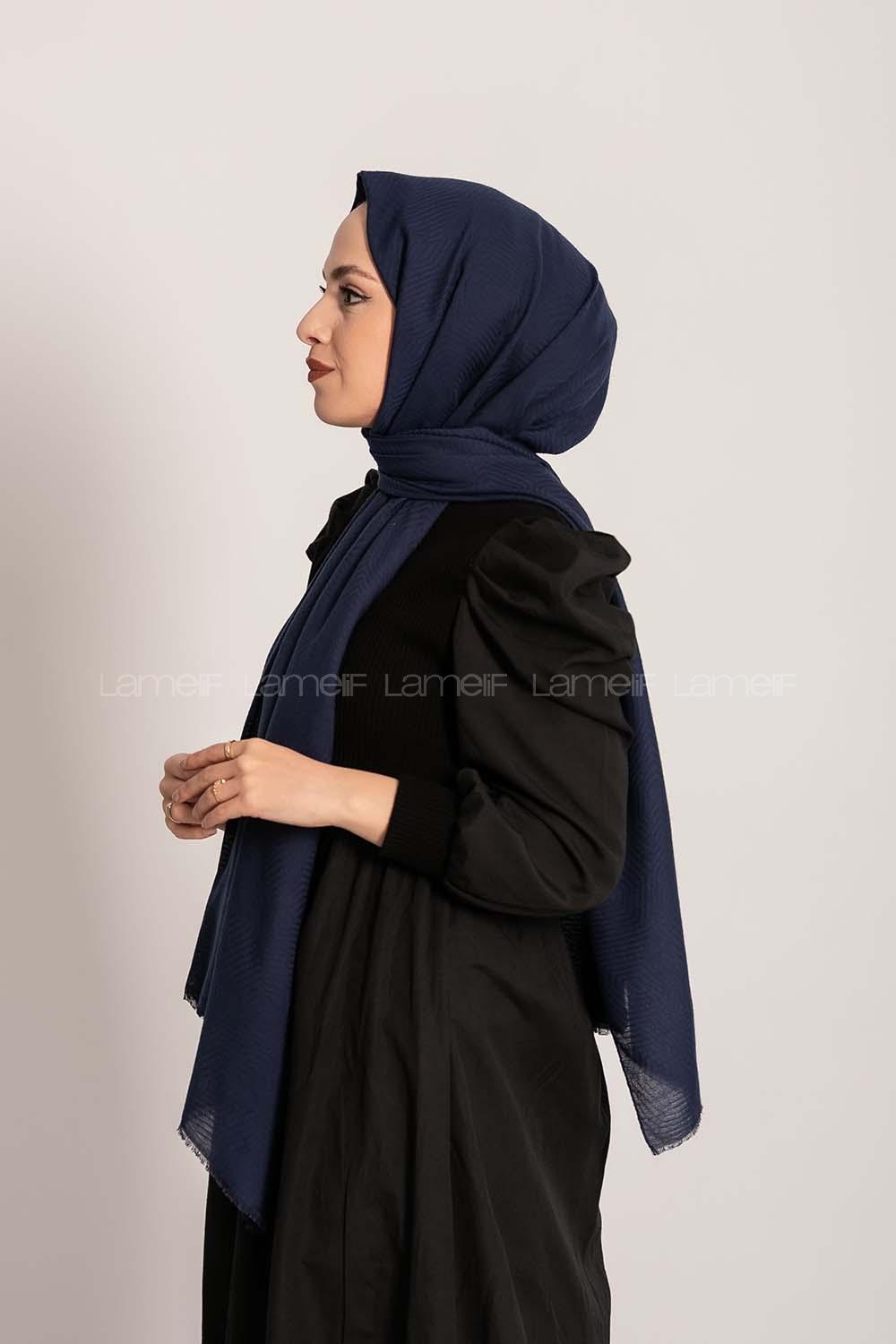 Modalamelif Geometrik Desen Pamuk  Şal Lacivert