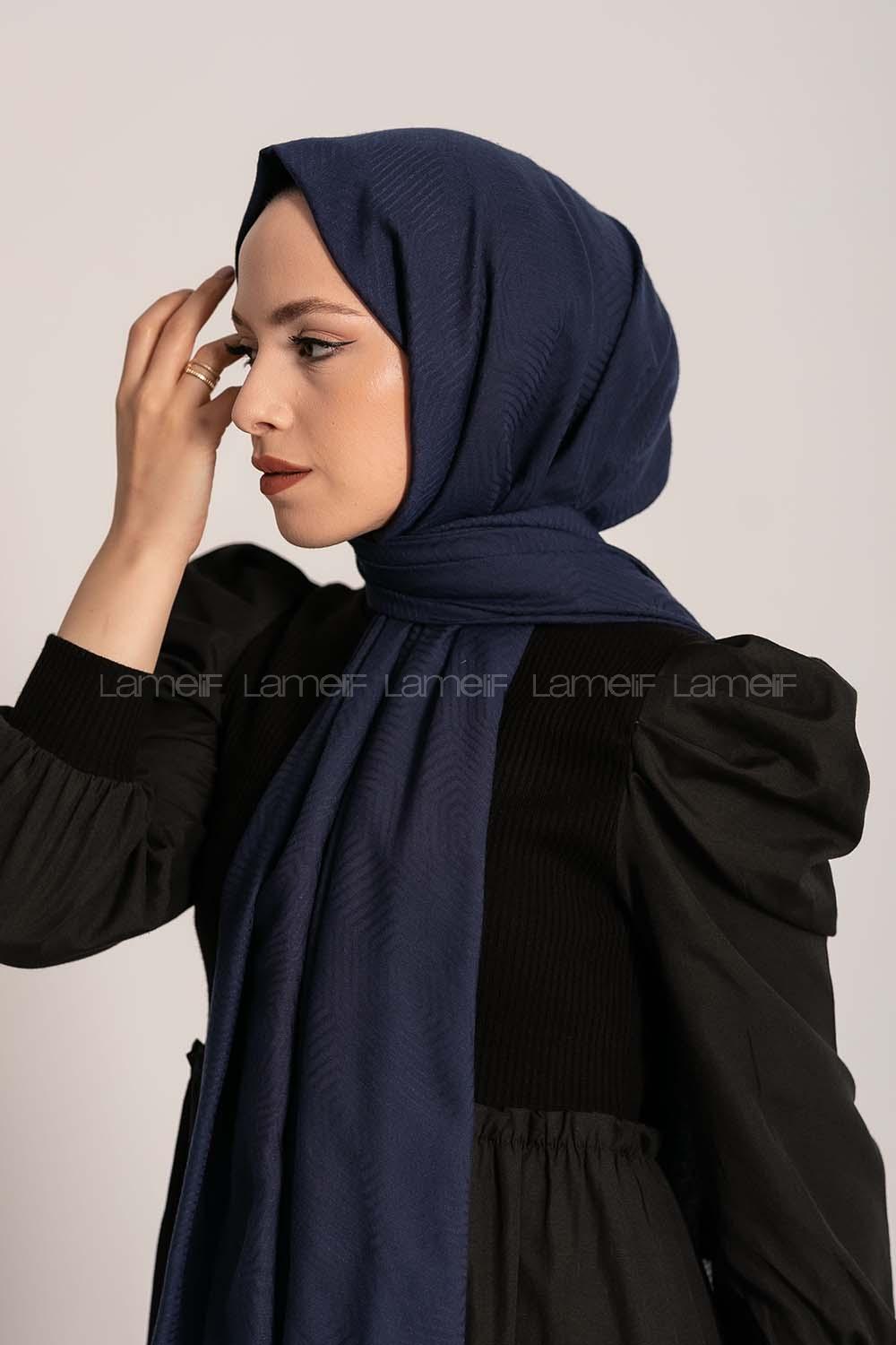 Modalamelif Geometrik Desen Pamuk  Şal Lacivert