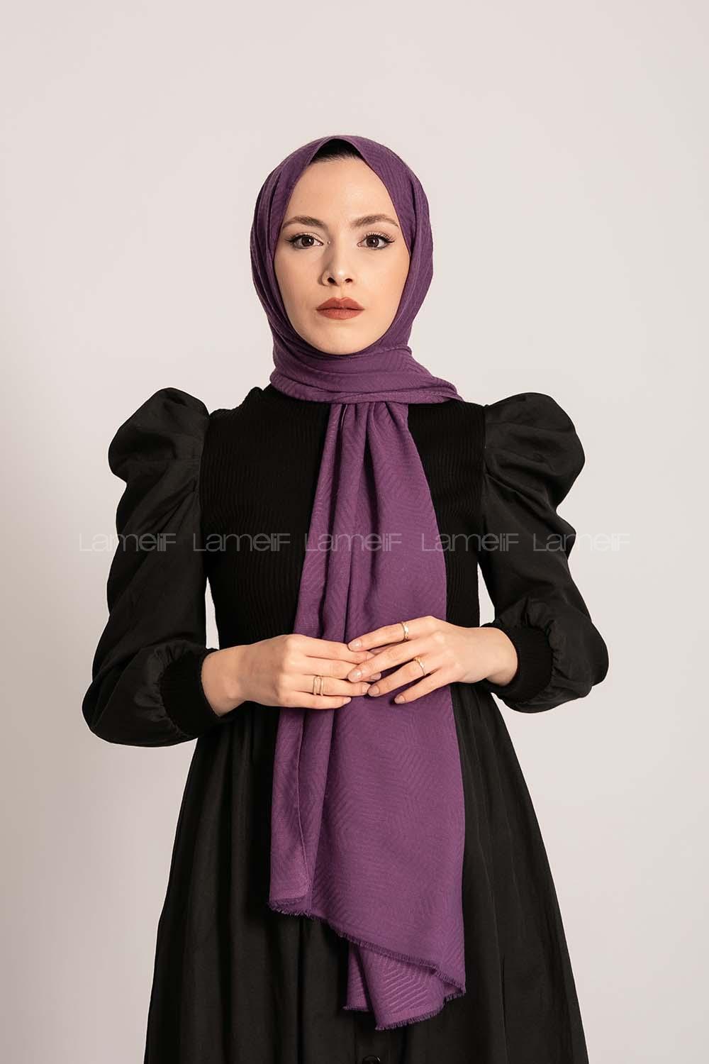 Modalamelif Geometrik Desen Pamuk  Şal Mor