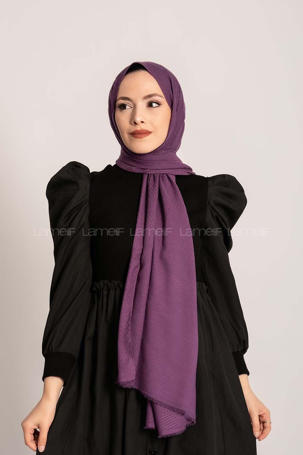 Modalamelif Geometrik Desen Pamuk  Şal Mor