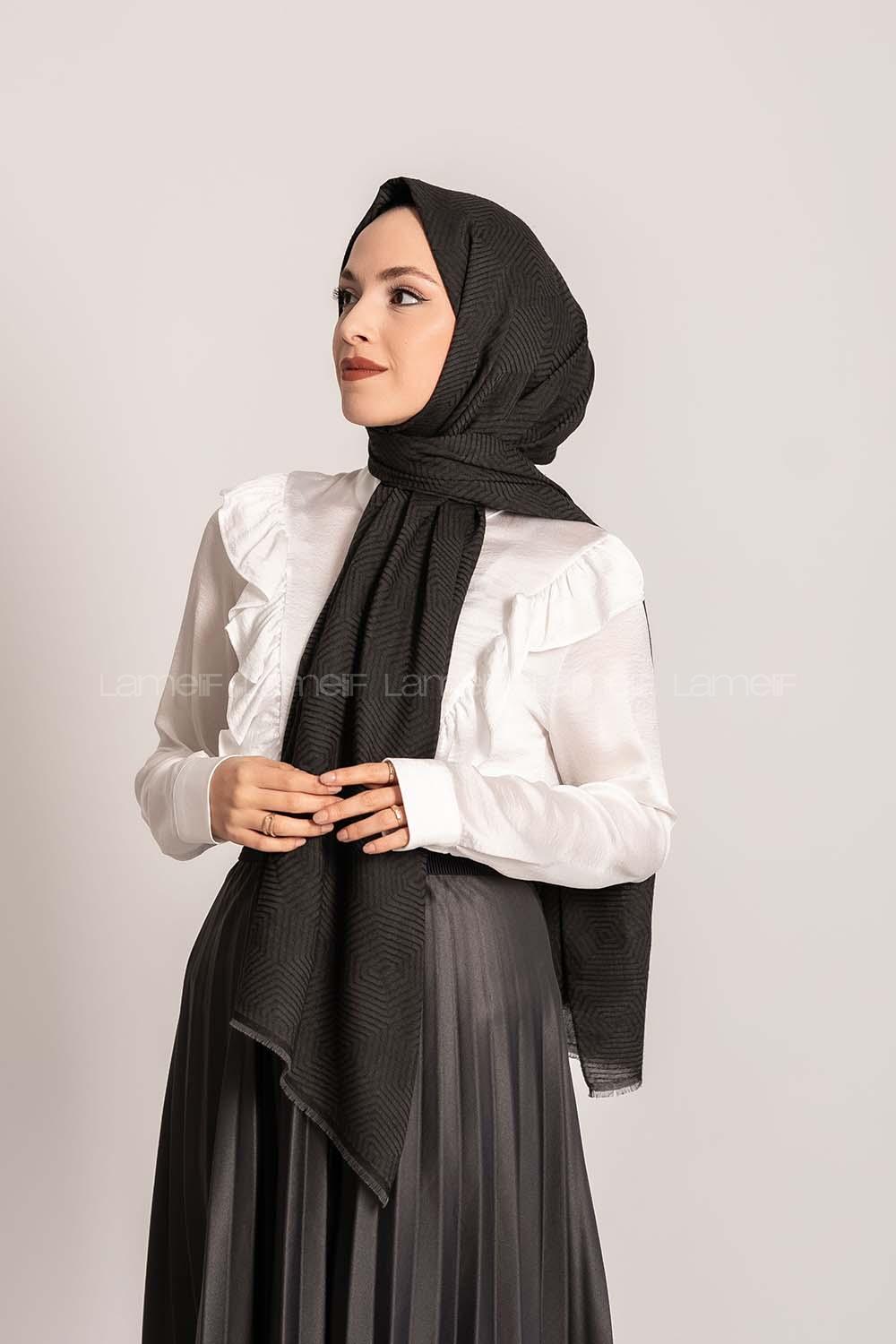 Modalamelif Geometrik Desen Pamuk  Şal Siyah