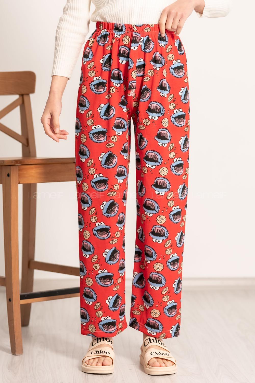 Modalamelif Kurabiye Canavarı Baskı Desenli Beli Lastikli Pijama Kırmızı