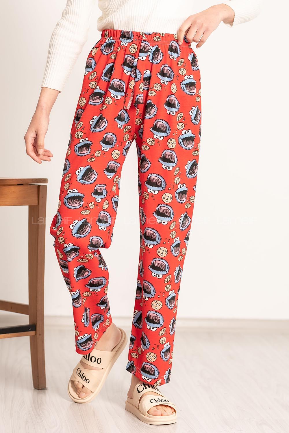 Modalamelif Kurabiye Canavarı Baskı Desenli Beli Lastikli Pijama Kırmızı