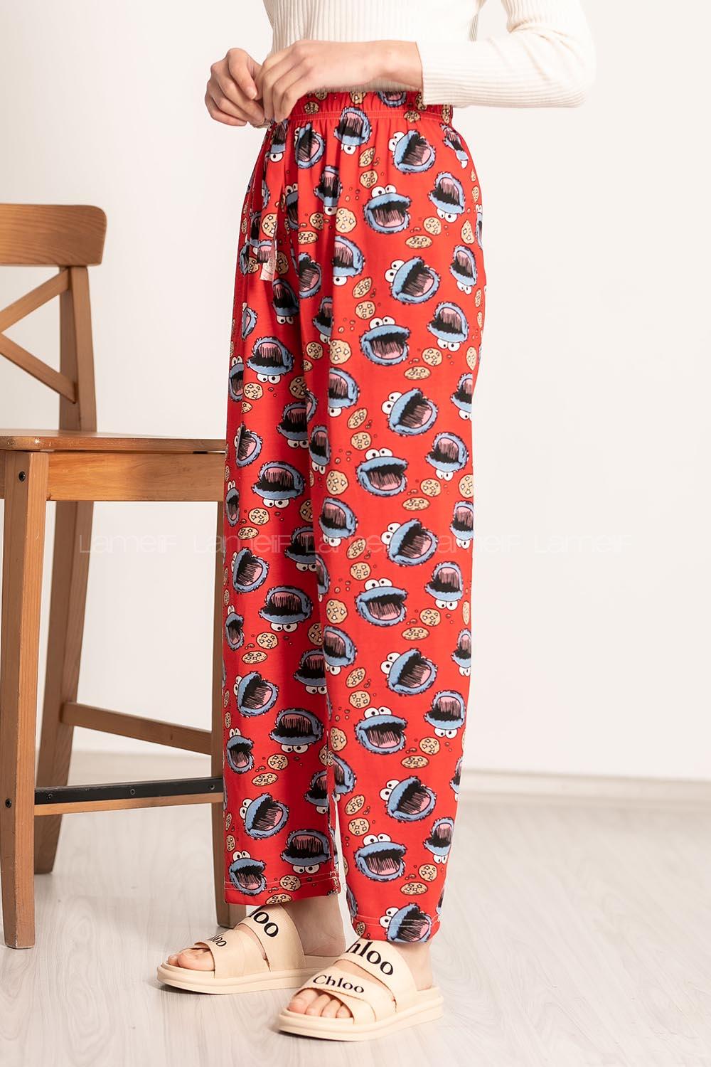 Modalamelif Kurabiye Canavarı Baskı Desenli Beli Lastikli Pijama Kırmızı