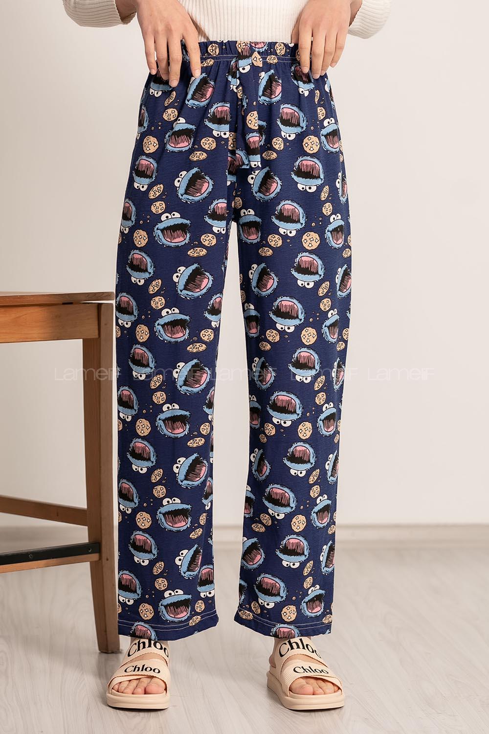 Modalamelif  Baskı Desenli Beli Lastikli Pijama Lacivert