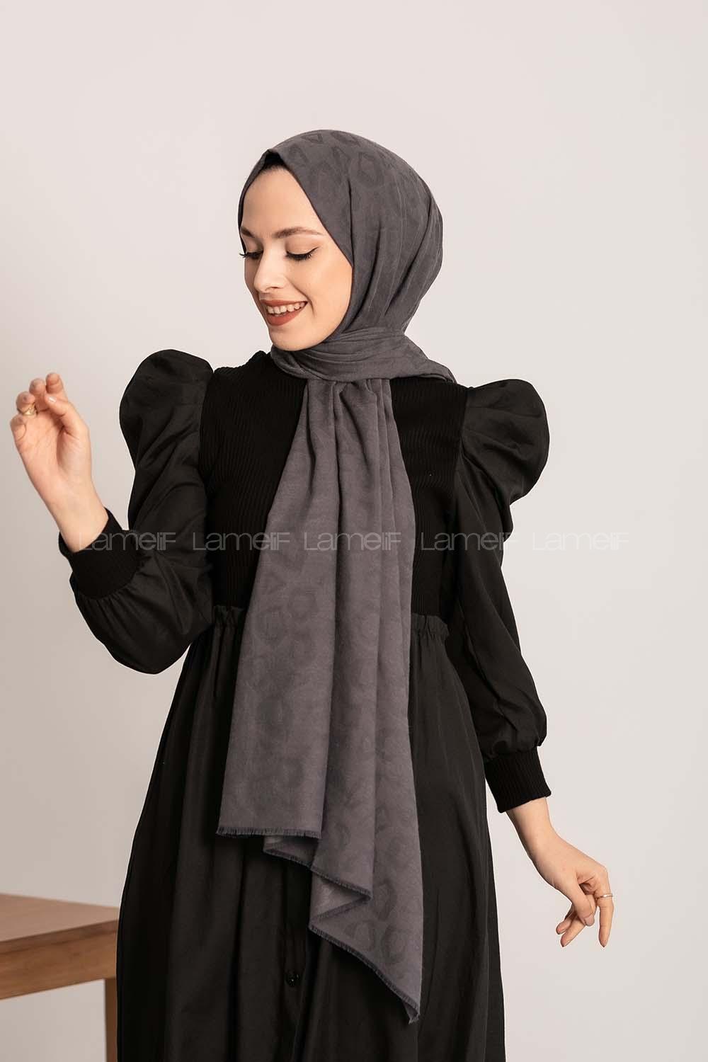 Modalamelif Leopar Desen Pamuk  Şal Antrasit