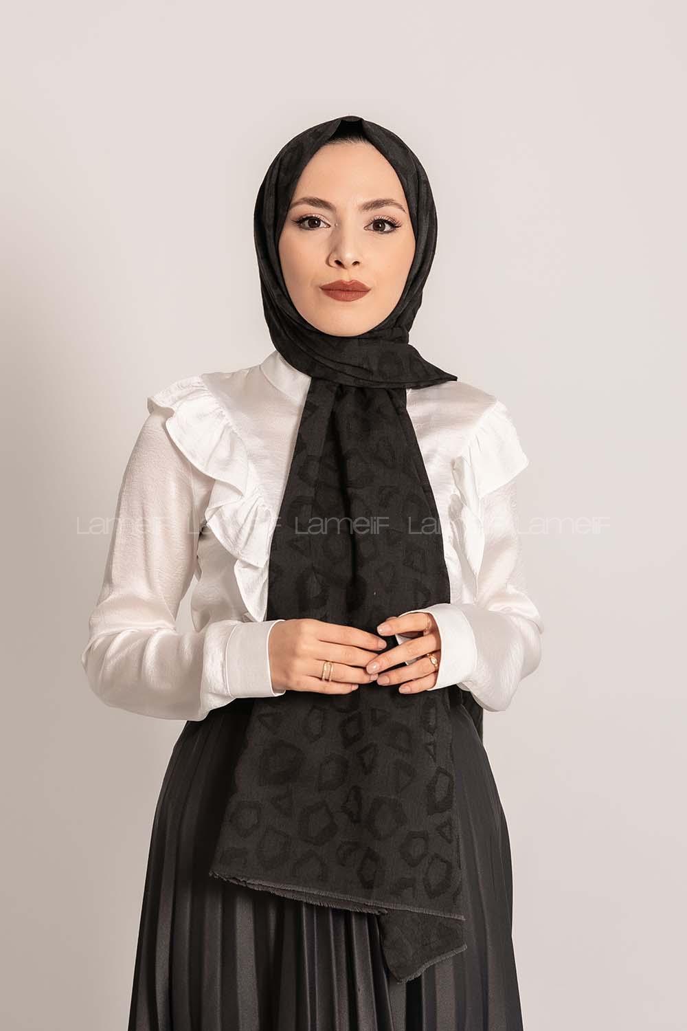 Modalamelif Leopar Desen Pamuk  Şal Siyah