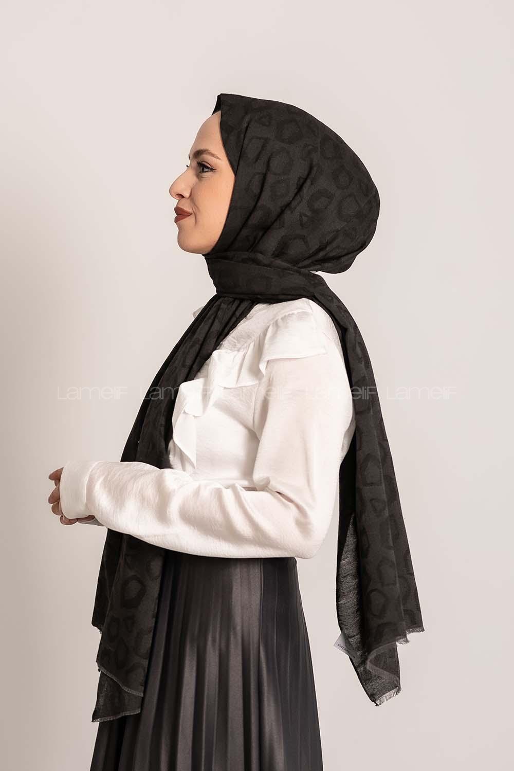 Modalamelif Leopar Desen Pamuk  Şal Siyah