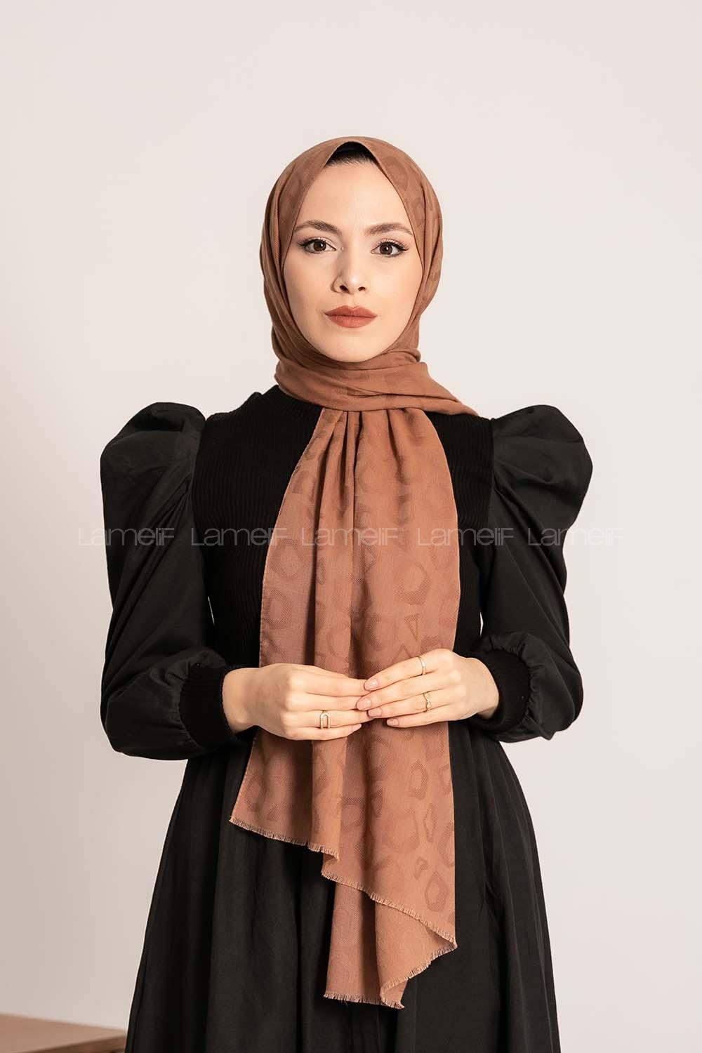 Modalamelif Leopar Desen Pamuk  Şal Sütlü Kahve