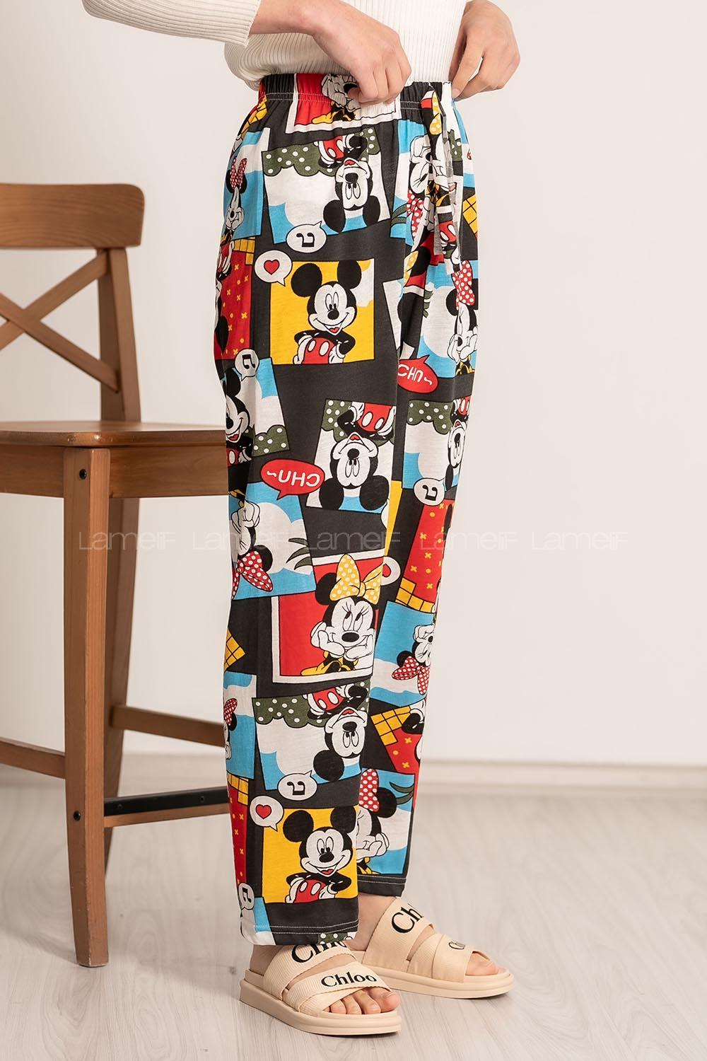 Modalamelif Mickey Mouse Baskı Desenli Beli Lastikli Pijama Siyah