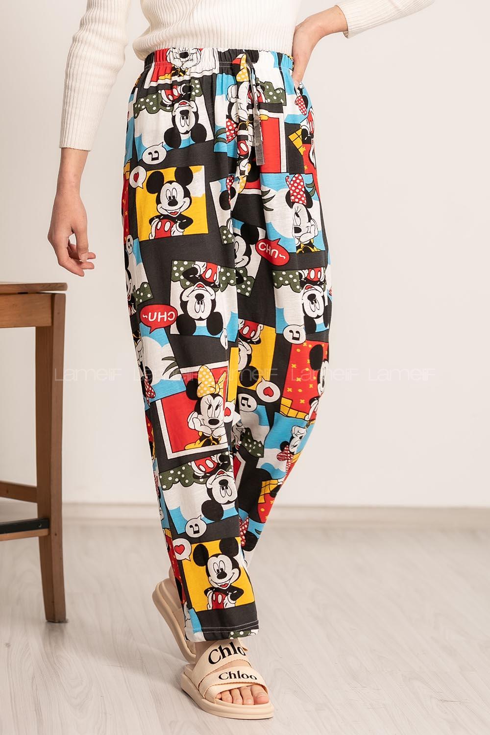 Modalamelif Mickey Mouse Baskı Desenli Beli Lastikli Pijama Siyah